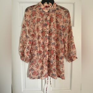 Floral Button Down Shirt - Pink and Gray